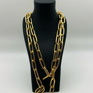 Vintage Gold Tone Long Paperclip Chain Necklace Layering